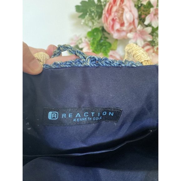 Kenneth Cole Reaction Powder Blue Abaca Straw Logo Shoulder Handbag Vintage EUC - Picture 2 of 16